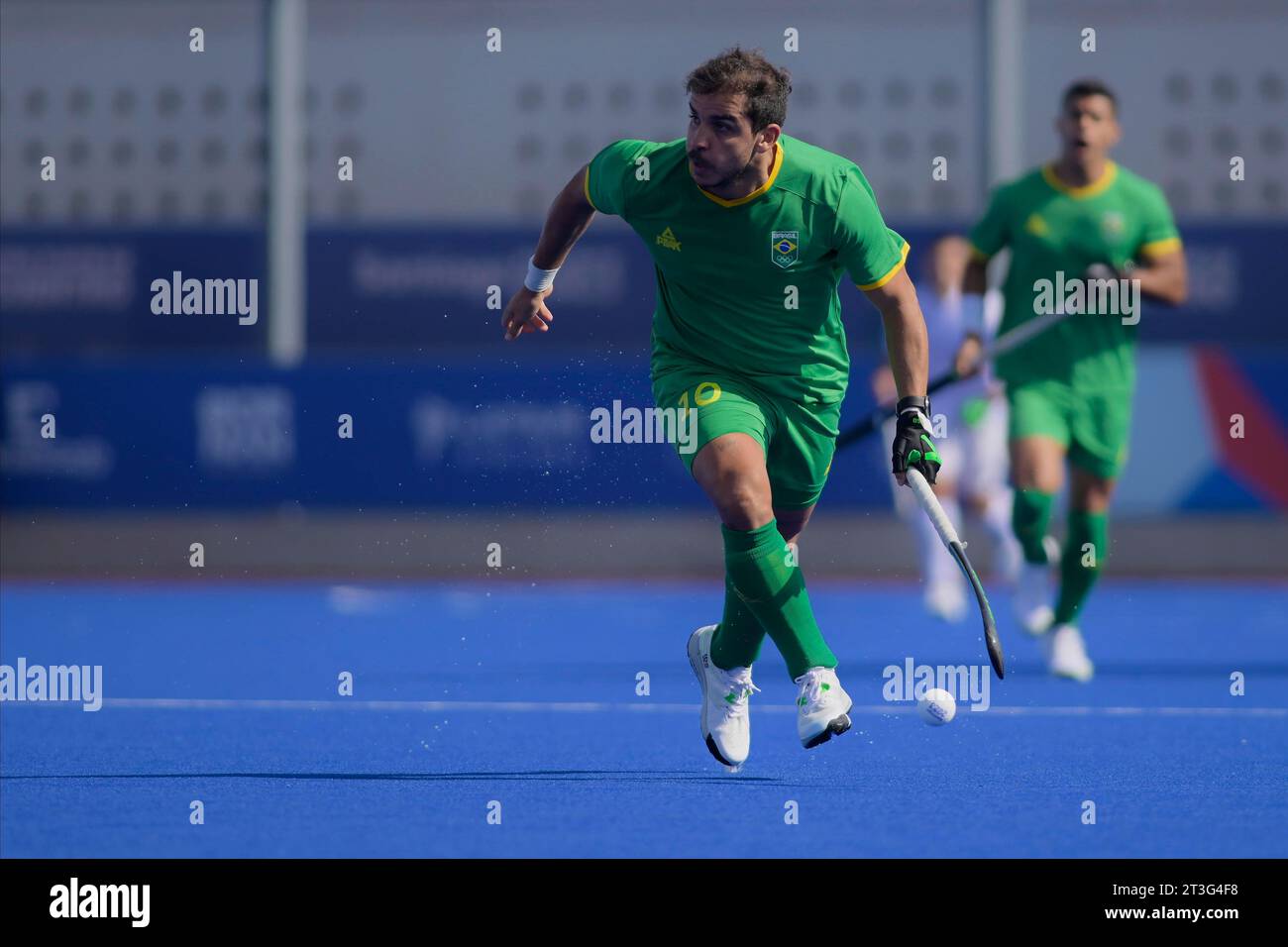 Santiago, Chile. Oktober 2023. Joaquin Lopez vom brasilianischen Hockey während der Pan American Games Santiago 2023. Im Estadio Nacional Julio Martínez Prádanos in Santiago. Chile. Quelle: Reinaldo Reginato/FotoArena/Alamy Live News Stockfoto