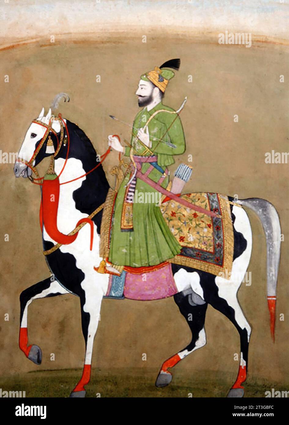 Guru Gobind Singh (* Gobind das, 1666-1708) zu Pferd, undurchsichtiges Aquarell auf Papier, um 1800 Stockfoto