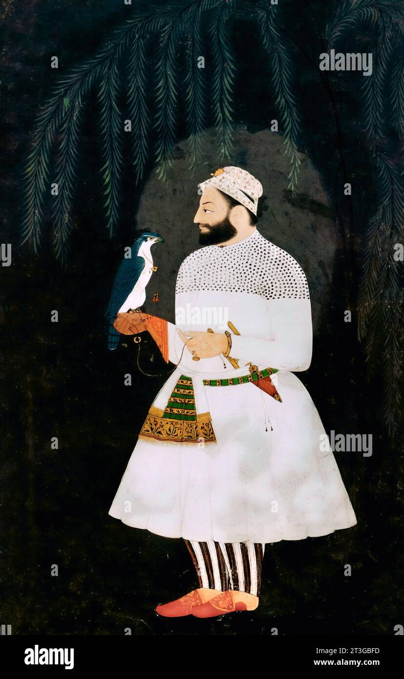 Guru Hargobind. Gemälde des 6. Guru der Sikh-Religion, Guru Hargobind (1595-1644), Mitte des 17. Jahrhunderts Stockfoto