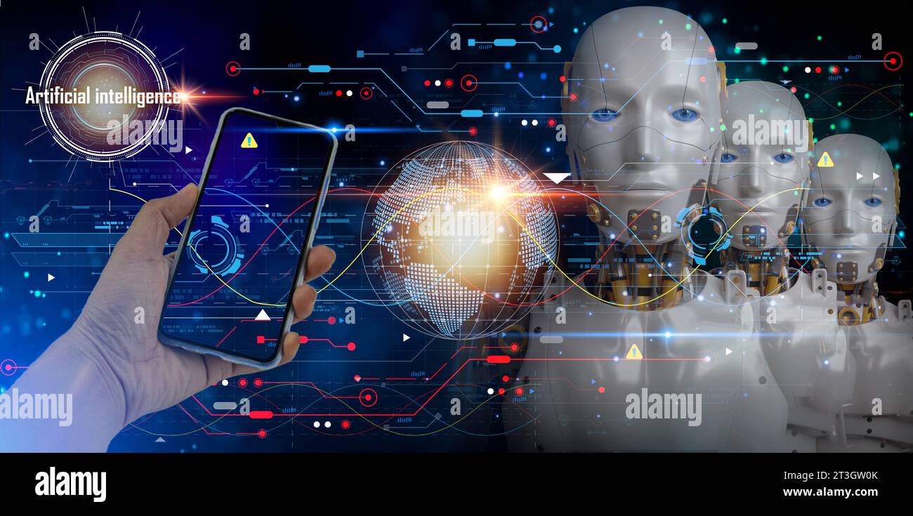 Das Konzept der künstlichen Intelligenz zur Kontrolle des Systems, die Industrie, die künstliche Intelligenz verwendet, Industrie 5,0 Stockfoto