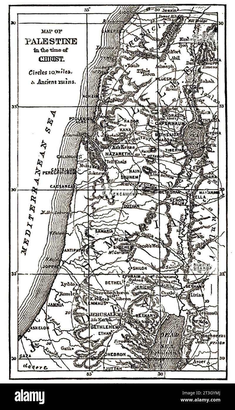 1874 Karte des antiken Palästina zur Zeit Christi. Stockfoto