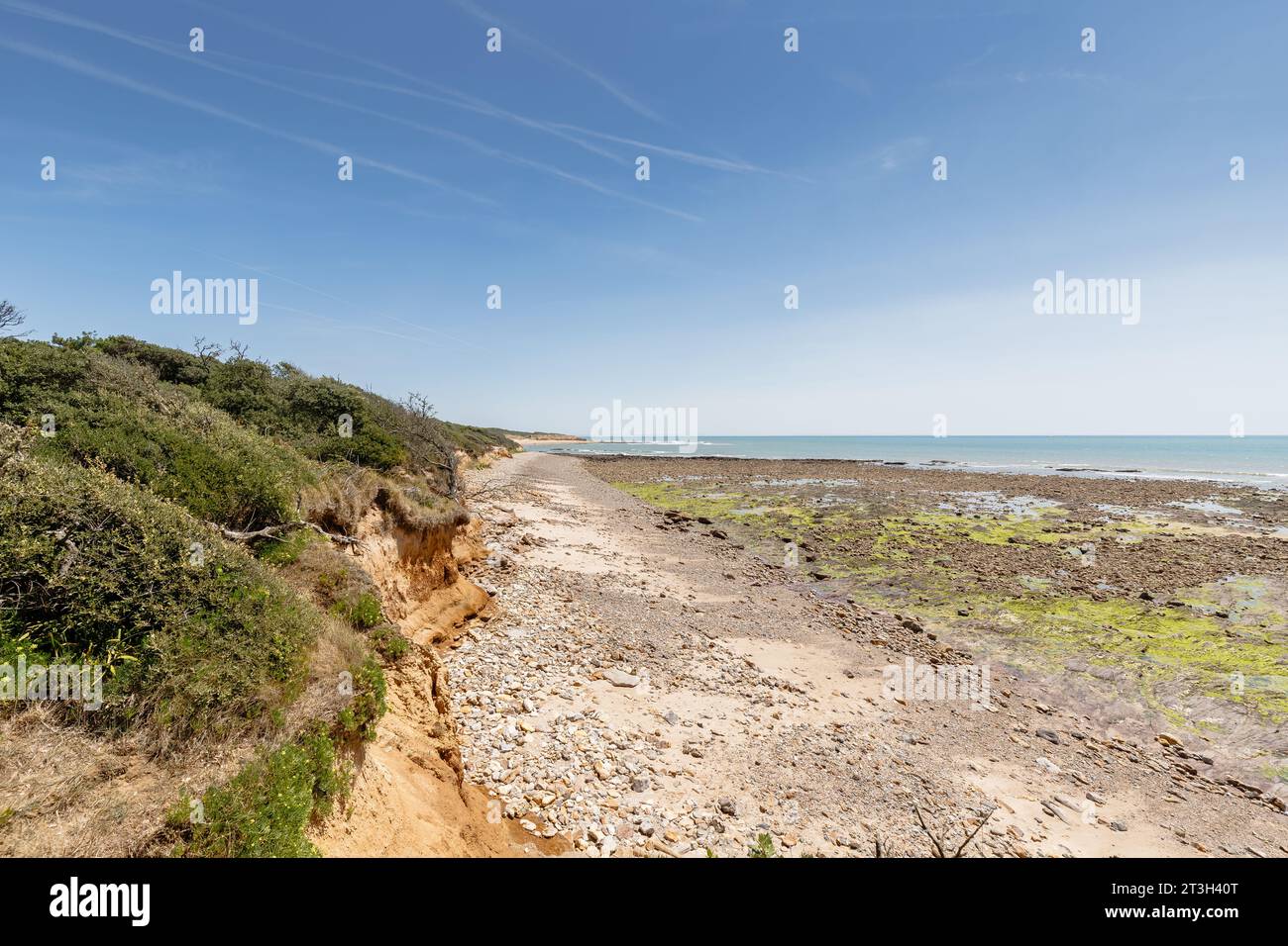 Blick auf den Strand von La Mine in Jard sur Mer, Frankreich an einem Sommertag, Vendée, Frankreich Stockfoto