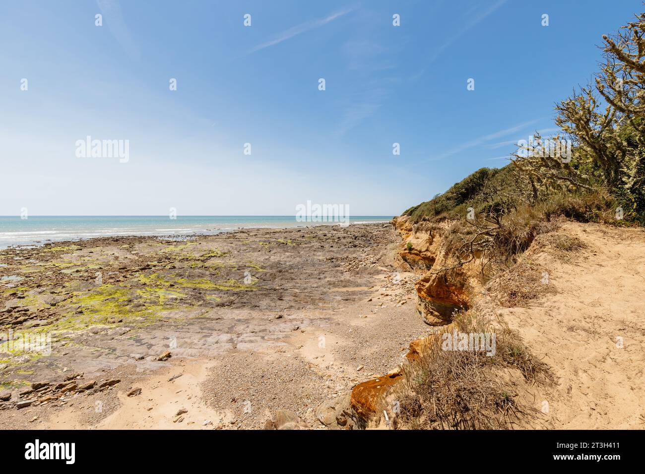 Blick auf den Strand von La Mine in Jard sur Mer, Frankreich an einem Sommertag, Vendée, Frankreich Stockfoto