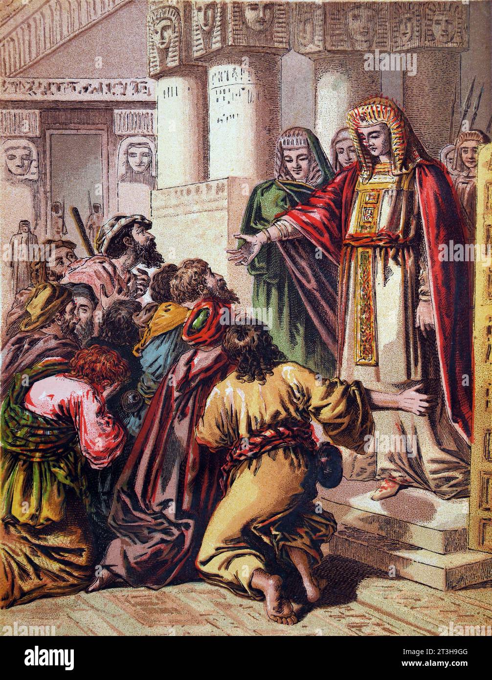 Illustration von Joseph und seinen Brüdern, die vor ihm knieten in Ägypten Genesis Altes Testament aus der Bibel des 19. Jahrhunderts Stockfoto