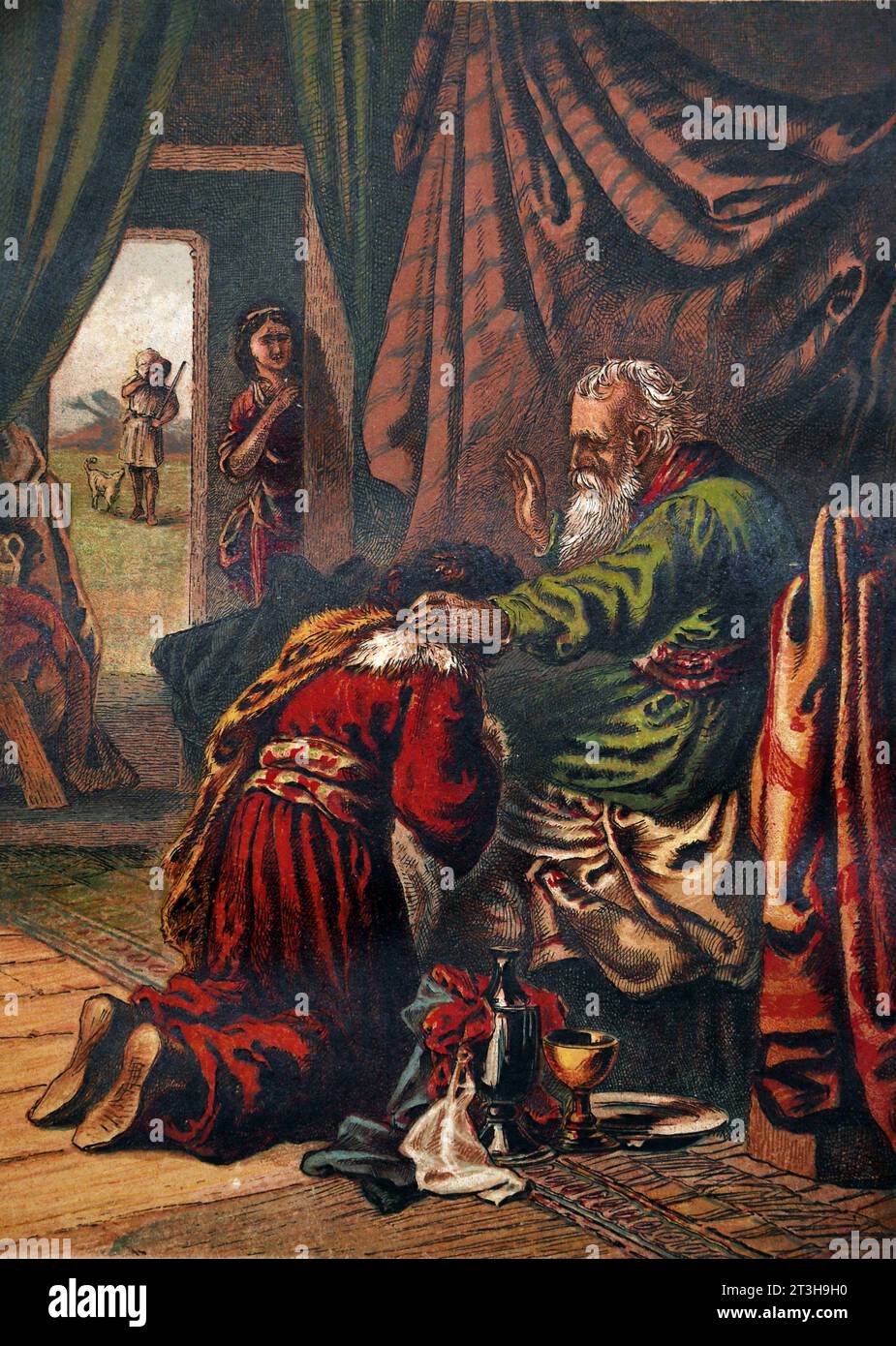 Isaak Segen Jakob - Rebekah und Jakobs Täuschung von Isaak Genesis XXVII Altes Testament Stockfoto