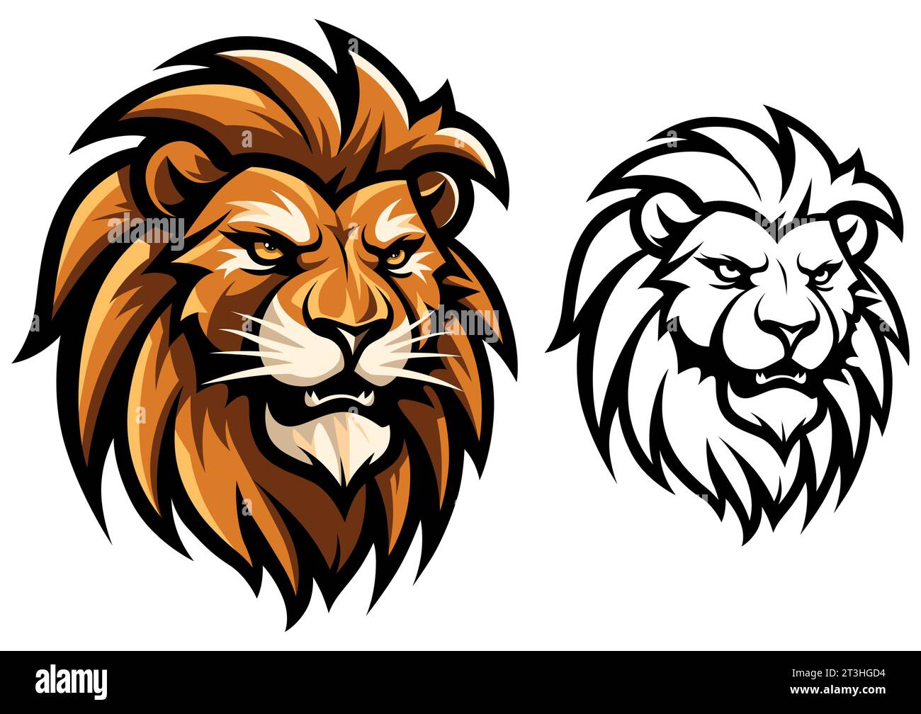 Maskottchen-Illustration eines wilden Löwengesichts mit intensiven Augen, markanter Mähne und scharfen Merkmalen. Stock Vektor