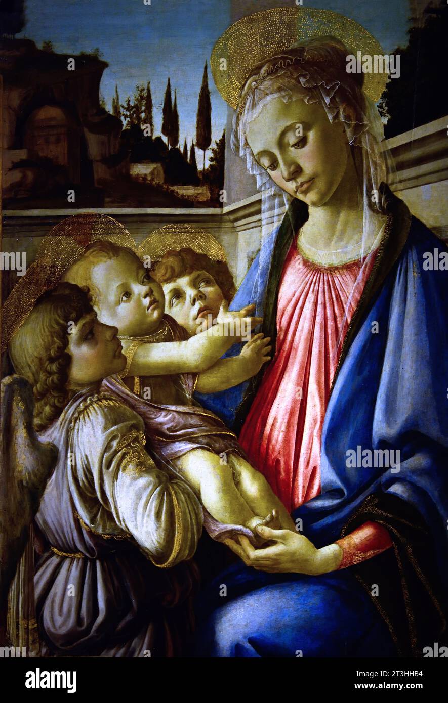 Madonna und Kind und zwei Engel 1468 Sandro Botticelli (IT), Museum, Italien. Stockfoto