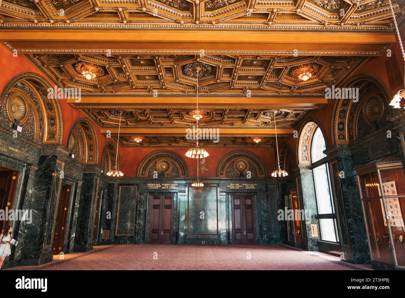 Die dekorative Decke der Großen Armee der Republik (G.A.R.) Great Hall im Chicago Cultural Center Stockfoto
