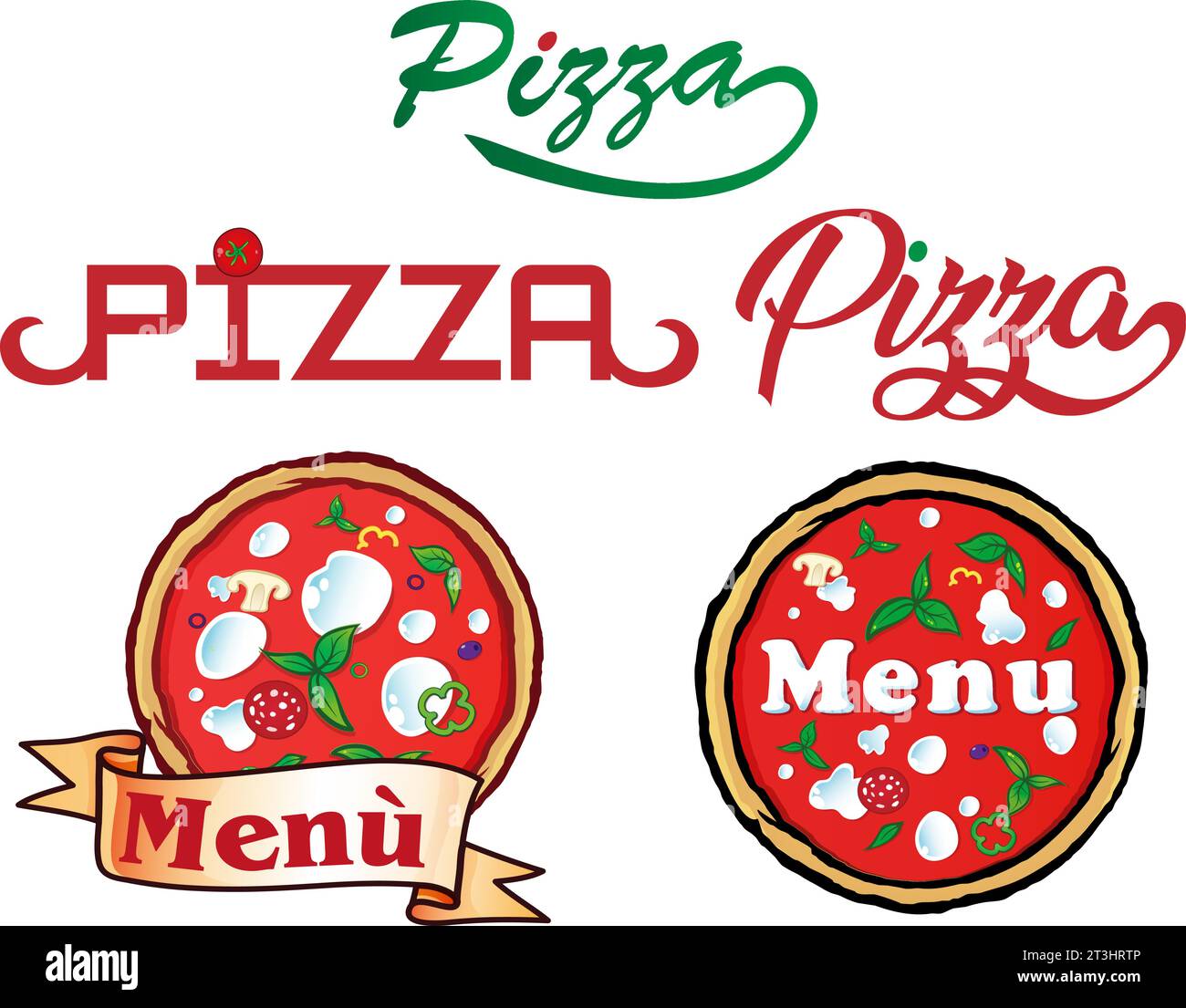 Vektorsammlung von Pizza-Elementen und -Symbolen Stock Vektor
