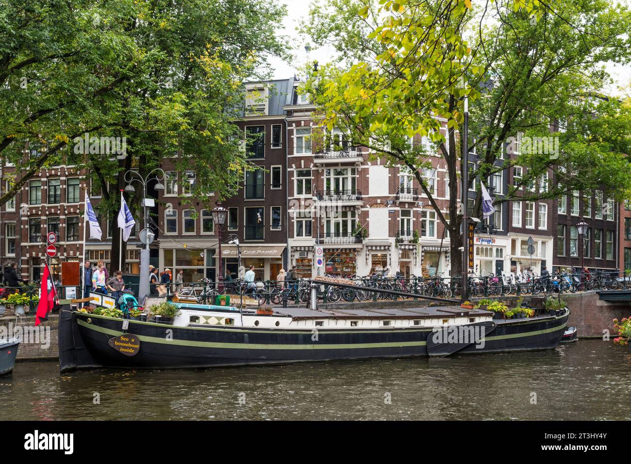 Das Amsterdamer Hausbootmuseum, Prinsengracht. Stockfoto