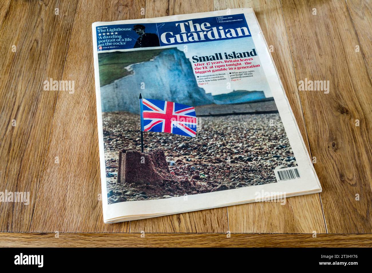 31. Januar 2020. Die Titelseite der Zeitung Guardian am Tag des Austritts Großbritanniens aus der EU. Stockfoto