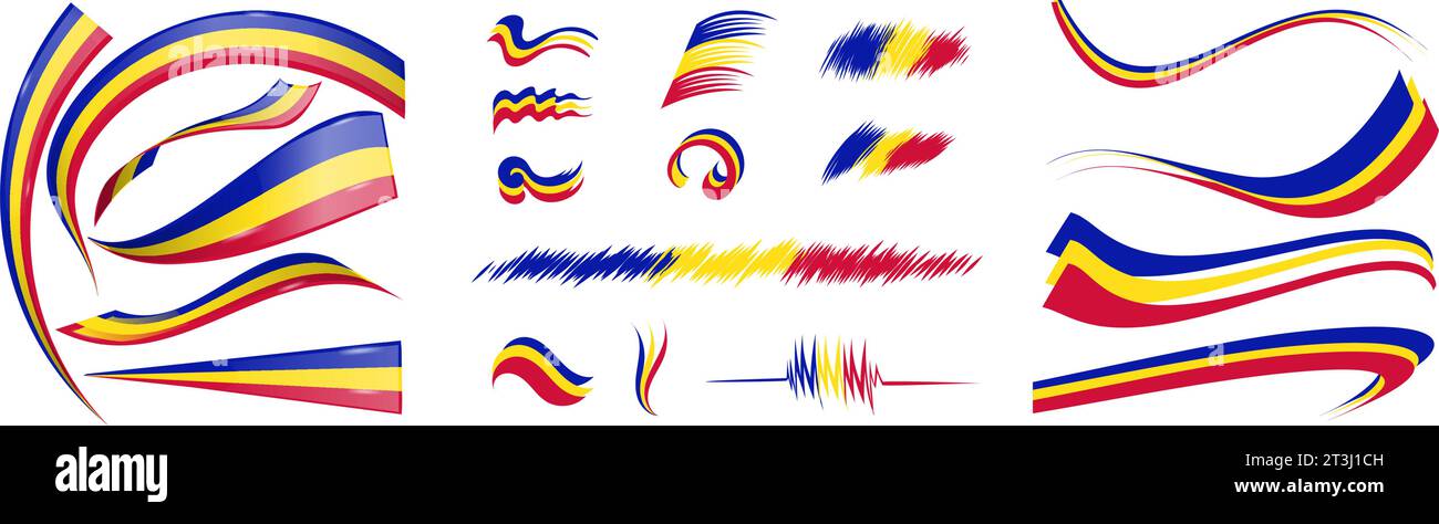 Flaggenset-Elemente für Rumänien, Moldawien, Tschad und Andorra, Vektorillustration auf weißem Hintergrund Stock Vektor