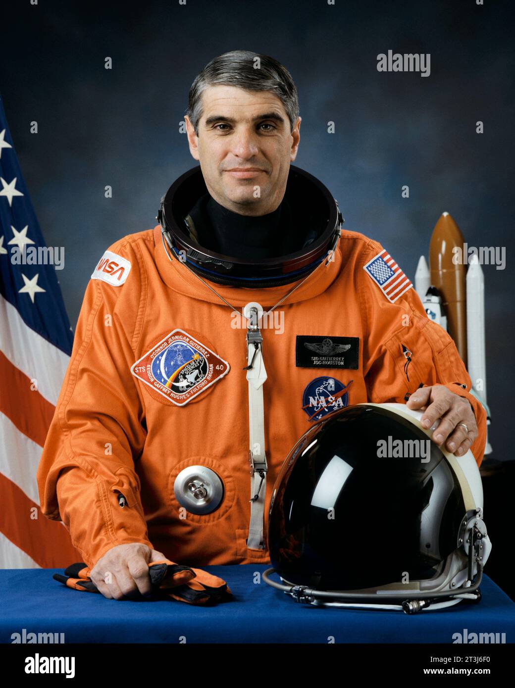 Sidney Gutierrez, Sidney M. Gutierrez, Lieutenant Colonel der United States Air Force (USAF), Mitglied der Astronaut Class 10 (1984) und Space Shuttle Pilot. Stockfoto