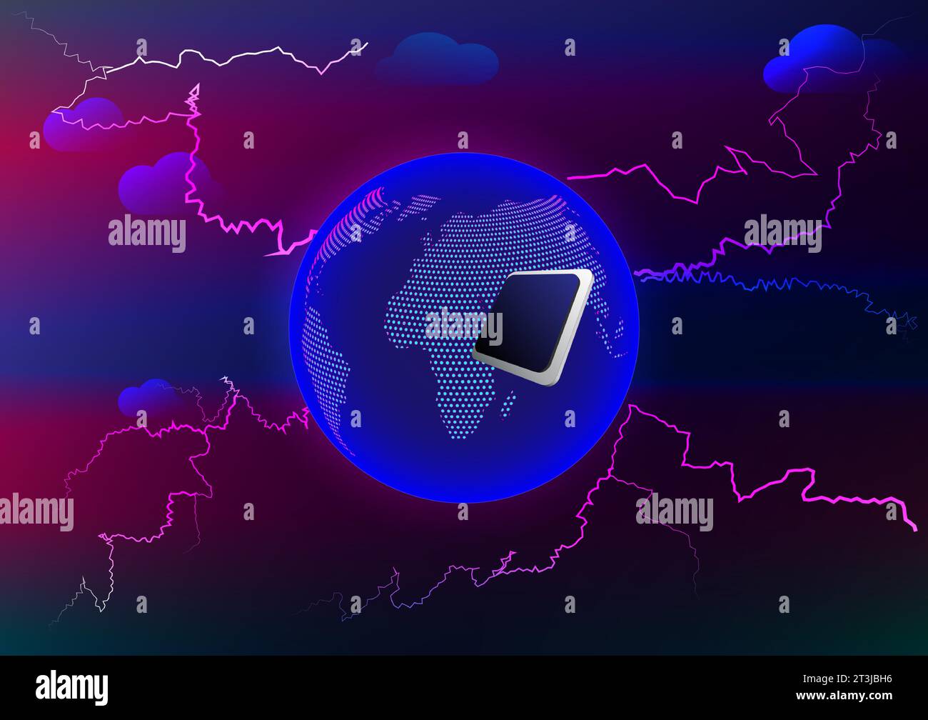 Abstrakter Hintergrund Welt Mikrochip Blitz Blitz Zeichen Internet Online Netzwerk Kommunikation Technologie Geschäft Vektor Illustration Stock Vektor