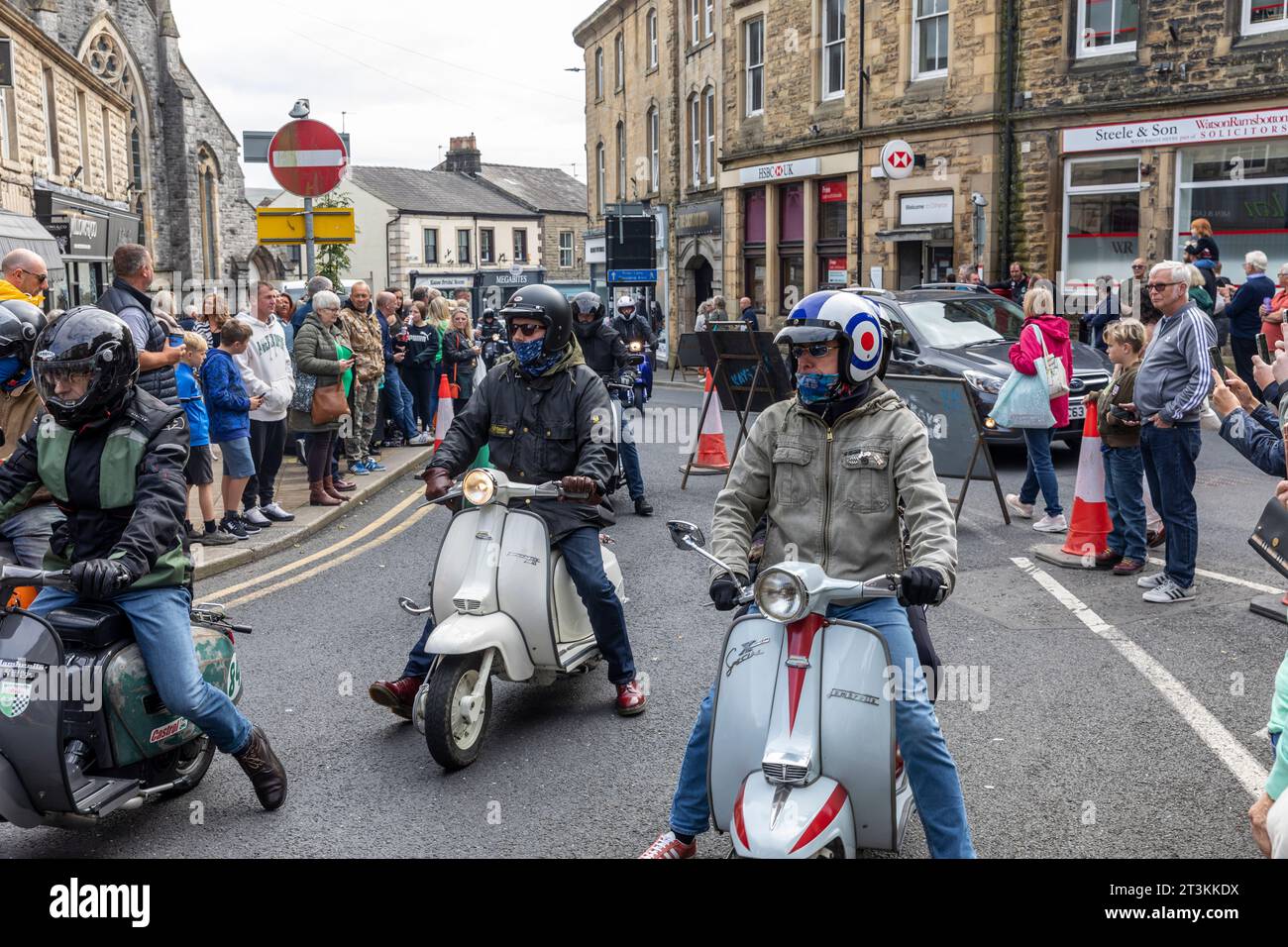 Scooter Rallye, der Ribble Valley Scooter Club trifft sich in Clitheroe Lancashire zu einer 3-tägigen Rallye-Veranstaltung, England, Großbritannien, september 2023 Stockfoto