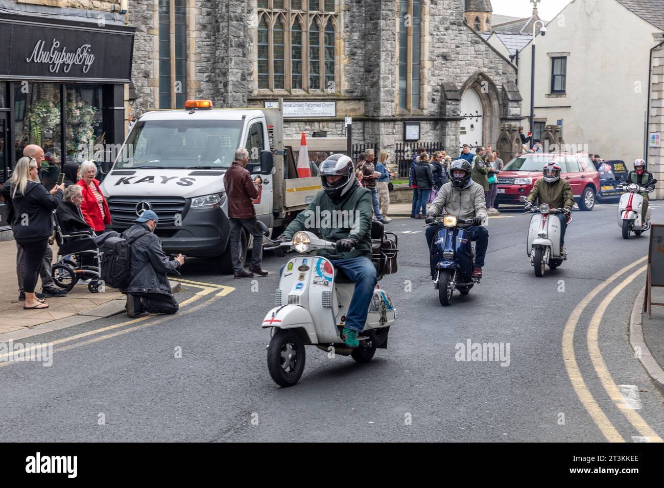 Scooter Rallye, der Ribble Valley Scooter Club trifft sich in Clitheroe Lancashire zu einer 3-tägigen Rallye-Veranstaltung, England, Großbritannien, september 2023 Stockfoto