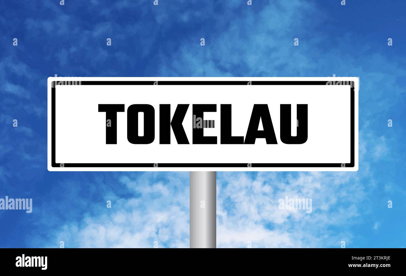 Tokelau Straßenschild auf bewölktem Himmel Hintergrund Stockfoto