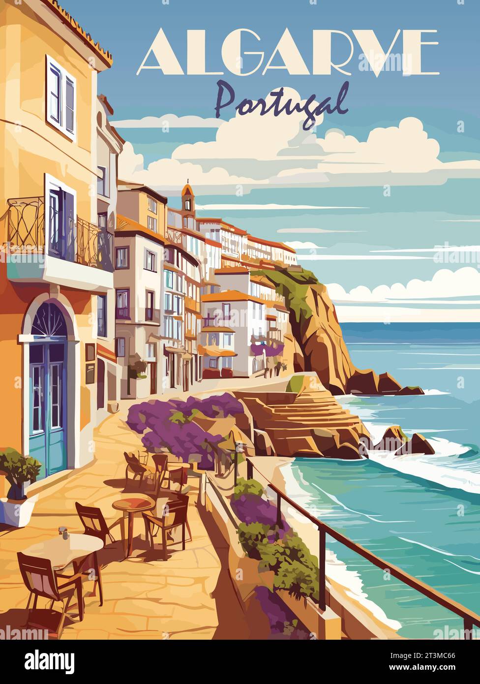 Poster zum Reiseziel der Algarve im Retro-Stil. Stock Vektor