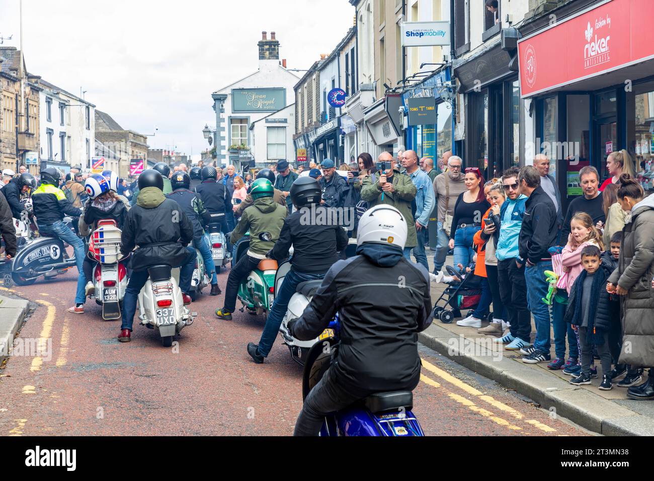 Scooter Rallye, der Ribble Valley Scooter Club trifft sich in Clitheroe Lancashire zu einer 3-tägigen Rallye-Veranstaltung, England, Großbritannien, september 2023 Stockfoto
