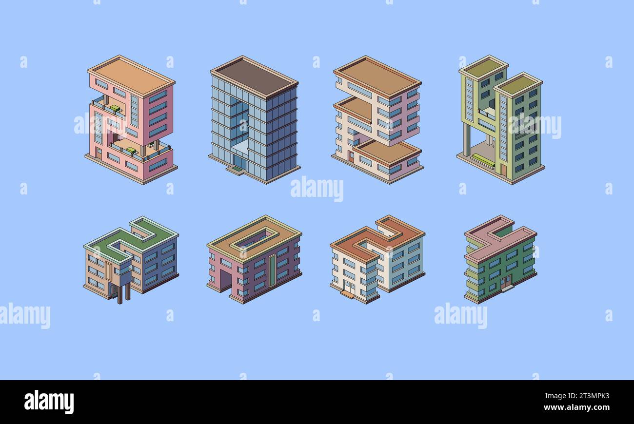 Illustration der isometrischen Stadtlandschaft mit den Zahlen 2024 aus Gebäudedächern, Neujahrsvektorillustration. Stock Vektor