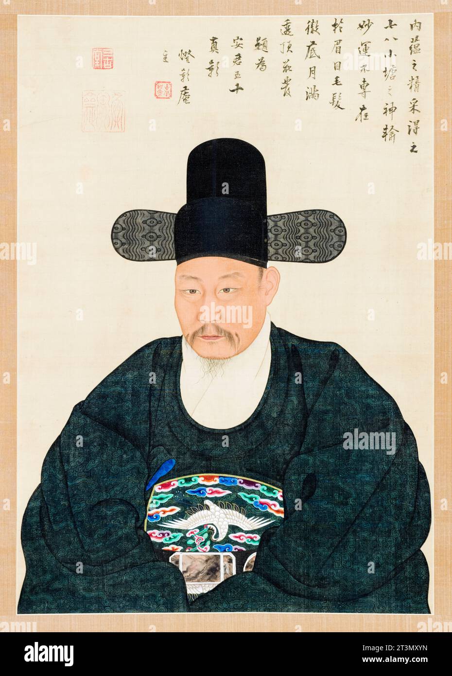 Koreanische Kunst aus dem 19. Jahrhundert, Porträt des Gelehrten-Beamten Ahn in seinen 50er Jahren, hängende Rolle in Tinte und Farbe auf Seide von Yi Chaegwan, vor 1837 Stockfoto