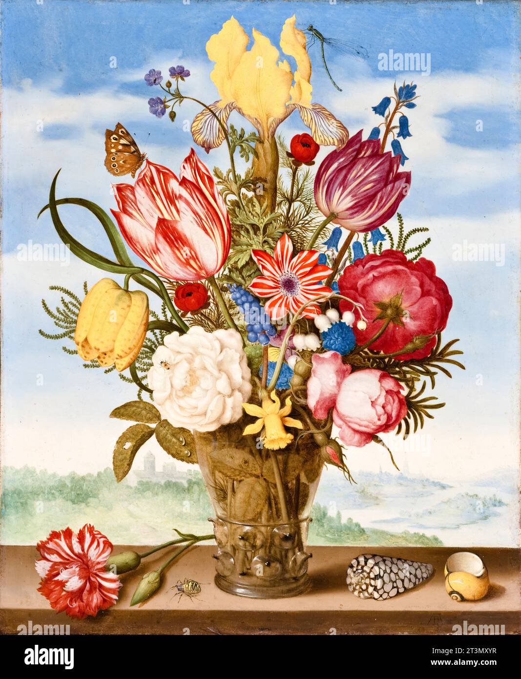 Ambrosius Bosschaert, Blumenstrauß auf einer Kante, Stillleben in Öl auf Kupfer, 1619 Stockfoto