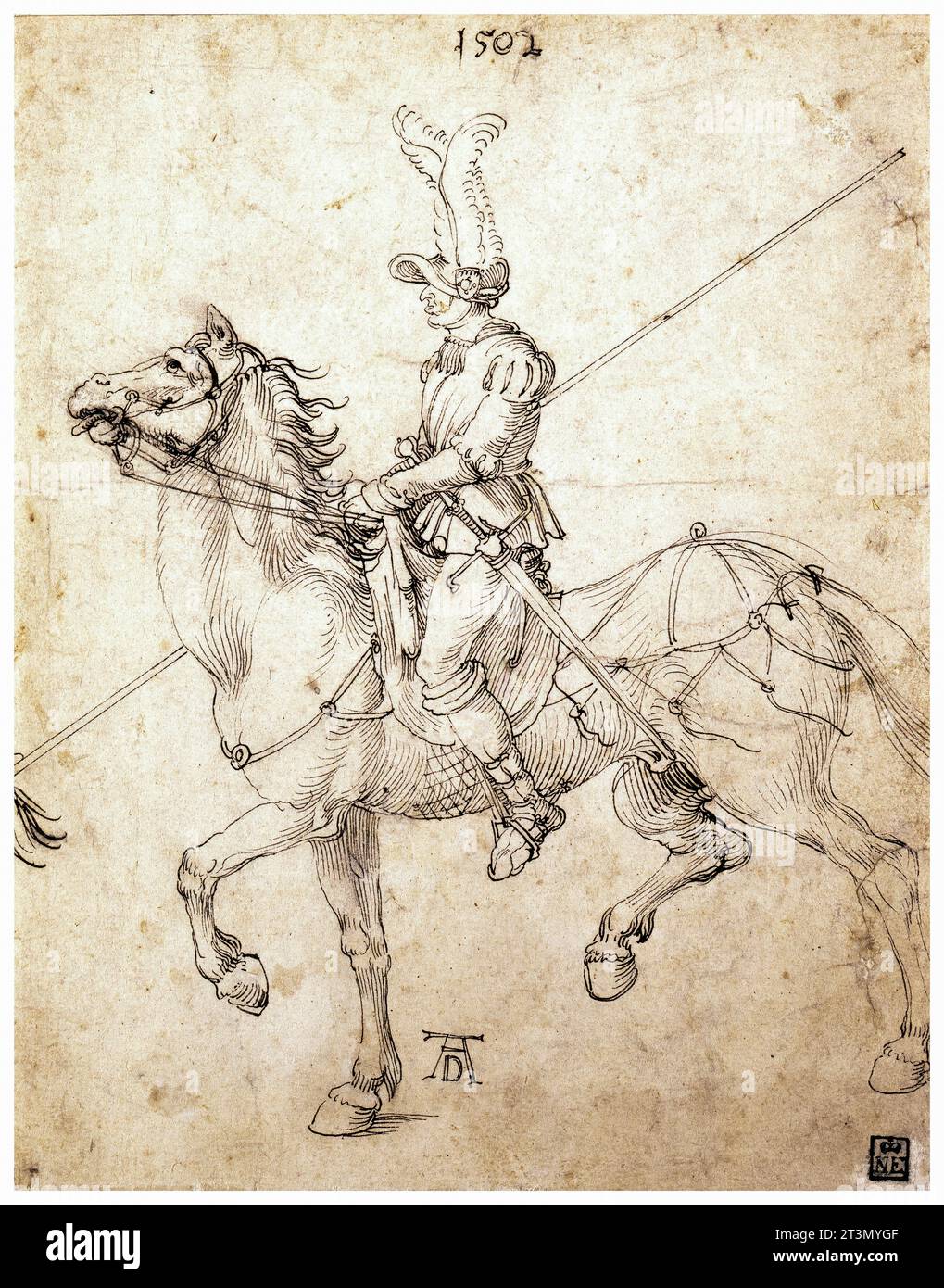 Albrecht Durer, Lancer auf Pferd, Zeichnen in Stift und Tinte, 1502 Stockfoto