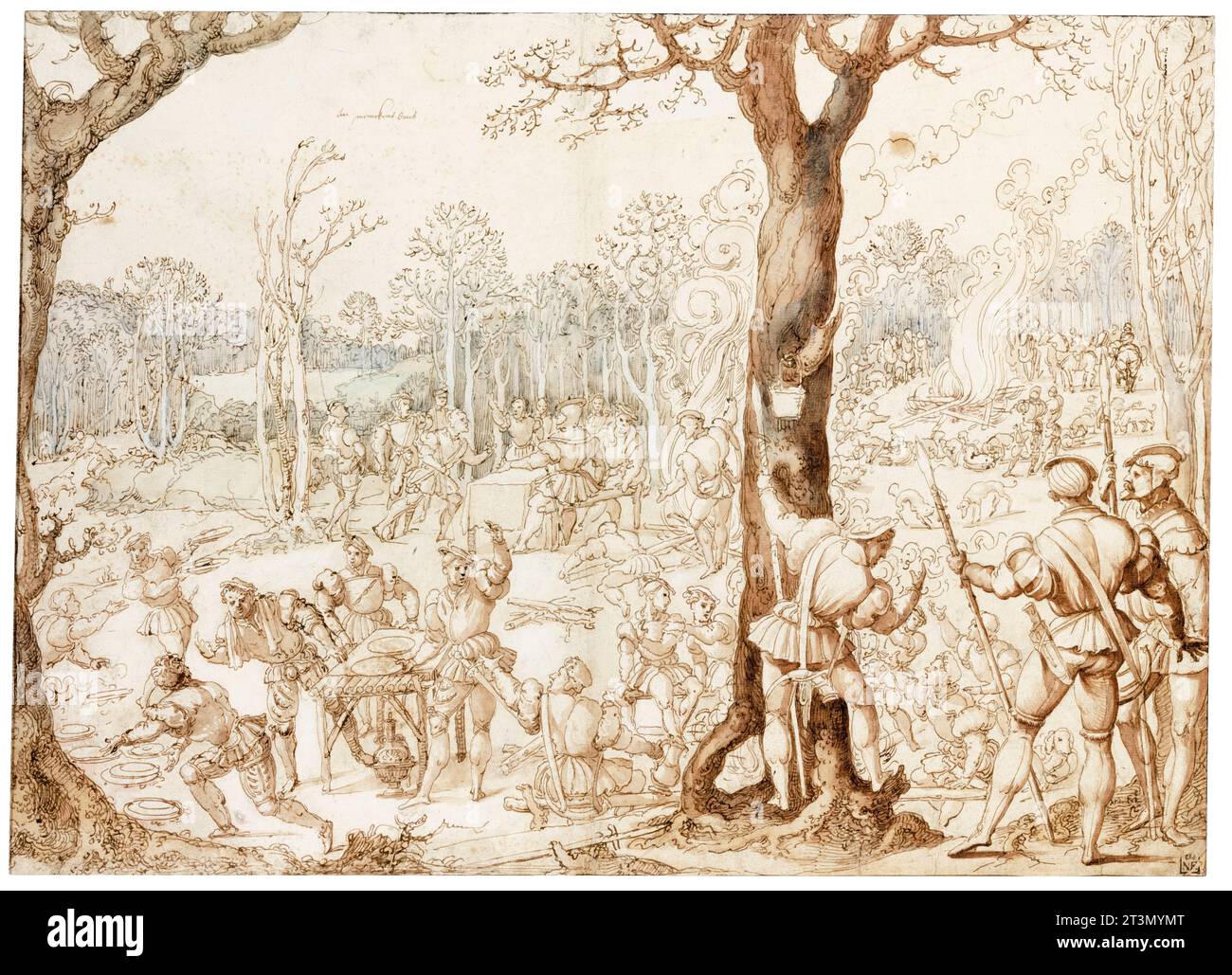 Bernard van Orley, Sharing Out the Game, Zeichnen in Stift und Tinte, 1525-1535 Stockfoto
