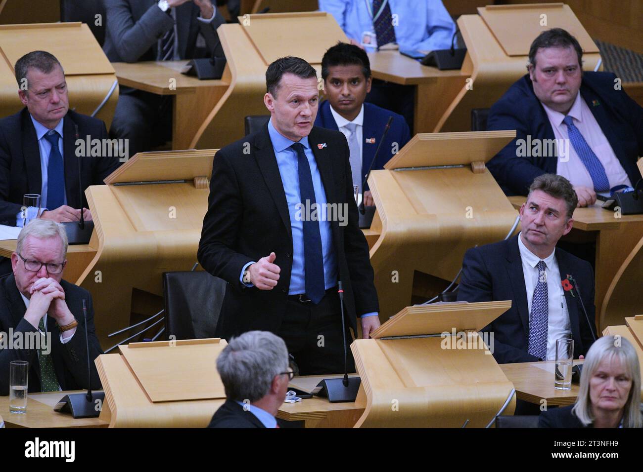 Edinburgh Schottland, Vereinigtes Königreich 26. Oktober 2023. Russell Findlay MSP im schottischen Parlament für erste Ministerfragen. Credit sst/alamy Live News Stockfoto