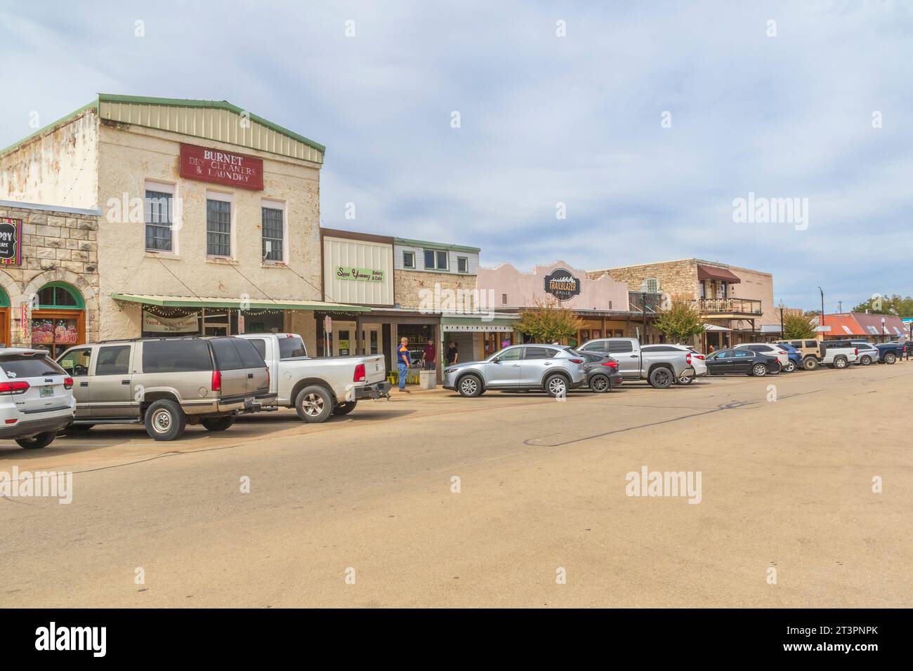 Austin Steam Train Association Hill County Flyer halten in Burnet, Texas - für Mittagessen, Shopping und Unterhaltung. Stockfoto