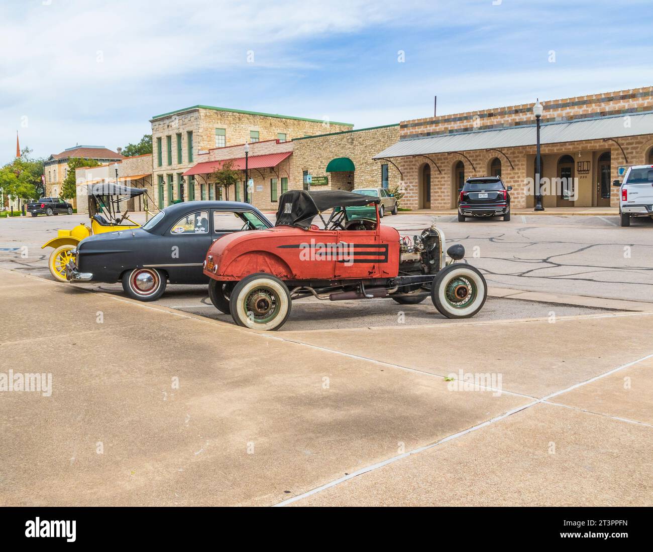 Austin Steam Train Association Hill County Flyer halten in Burnet, Texas - für Mittagessen, Shopping und Unterhaltung. Stockfoto
