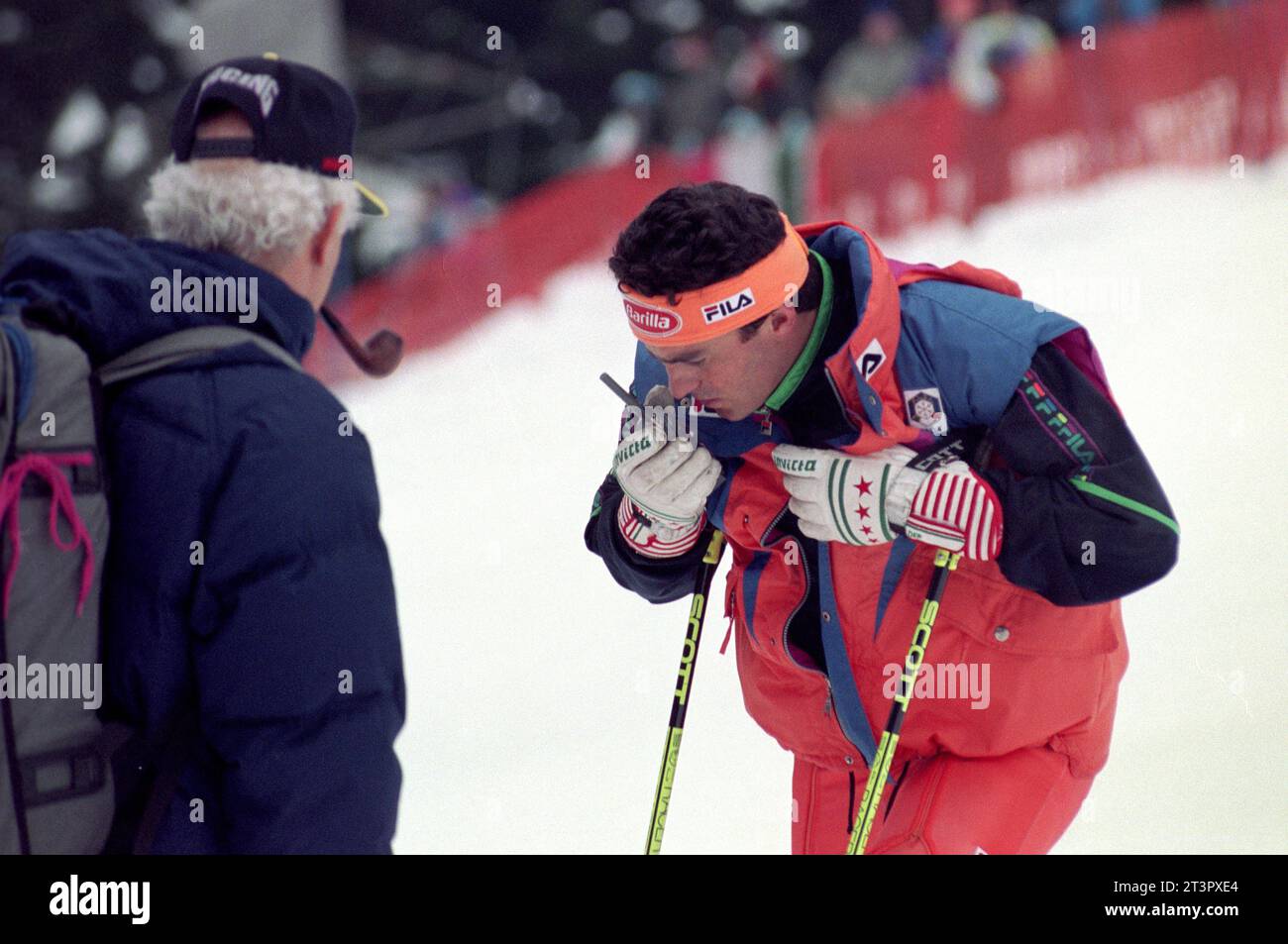 Italien Madonna di Campiglio 12.12.1993: Alberto Tomba, italienischer Skiläufer, während der Alpinski-Weltmeisterschaft 1993/1994 Stockfoto