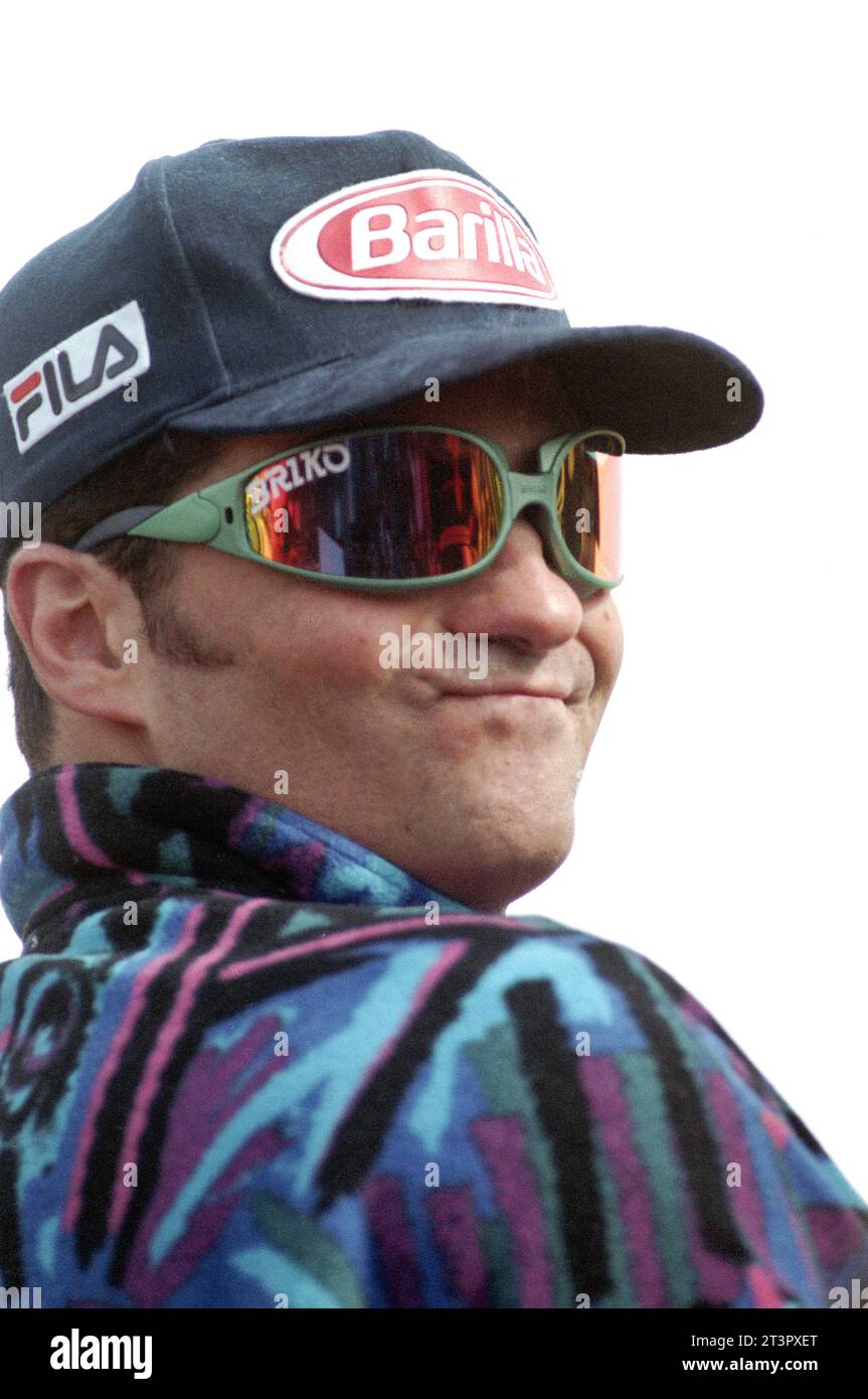 Italien Sestriere 12.12.1994: Alberto Tomba, italienischer Skiläufer, während der Alpinski-Weltmeisterschaft 1994/1995 Stockfoto