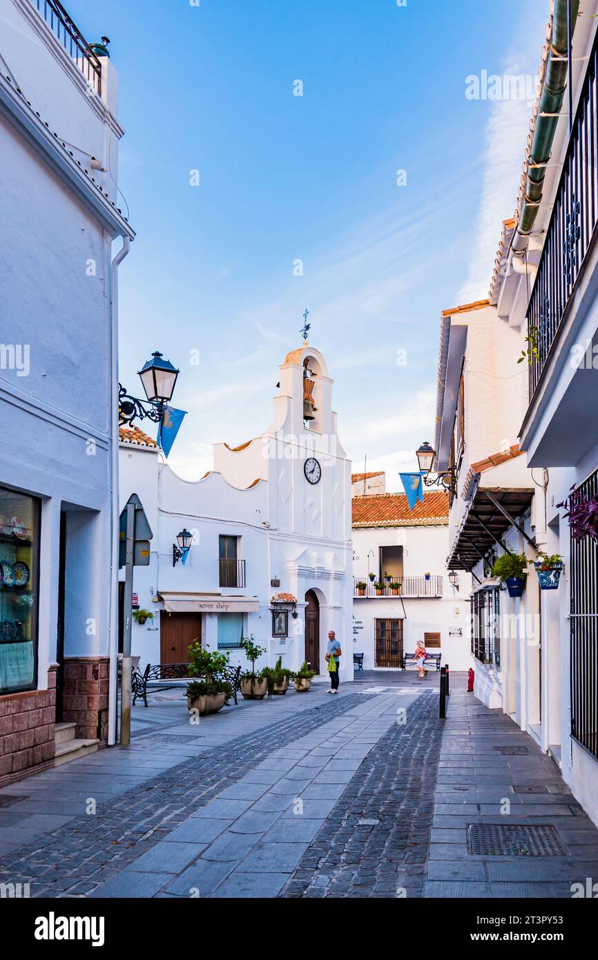 Carril Street und Liberty Square. Mijas Pueblo. Mijas, Málaga, Andalusien, Spanien, Europa Stockfoto