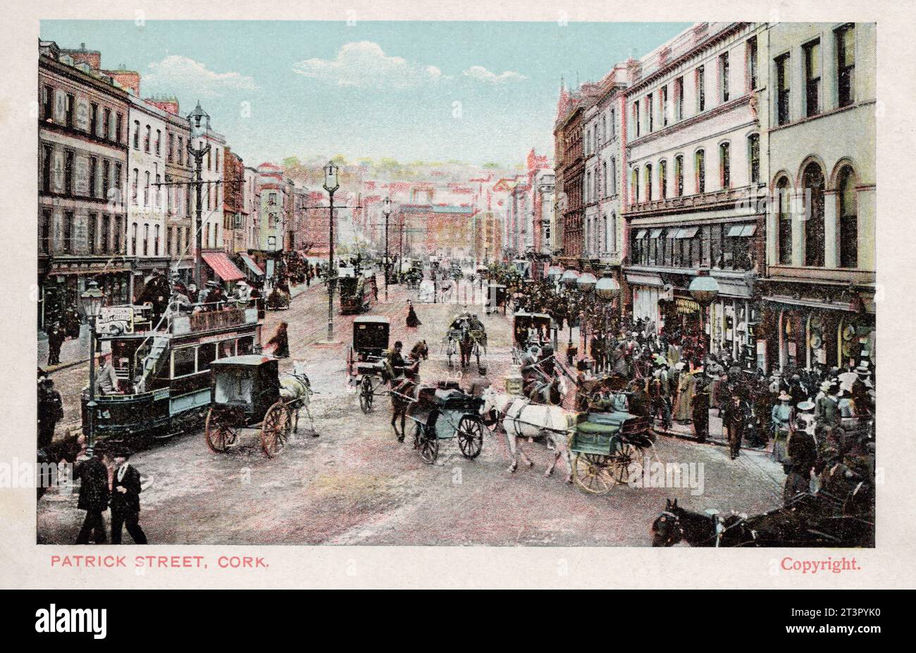 Patrick Street, Cork, Irland, Lithografie-Postkarte der frühen 1900er Jahre. Nicht identifizierter Fotograf Stockfoto