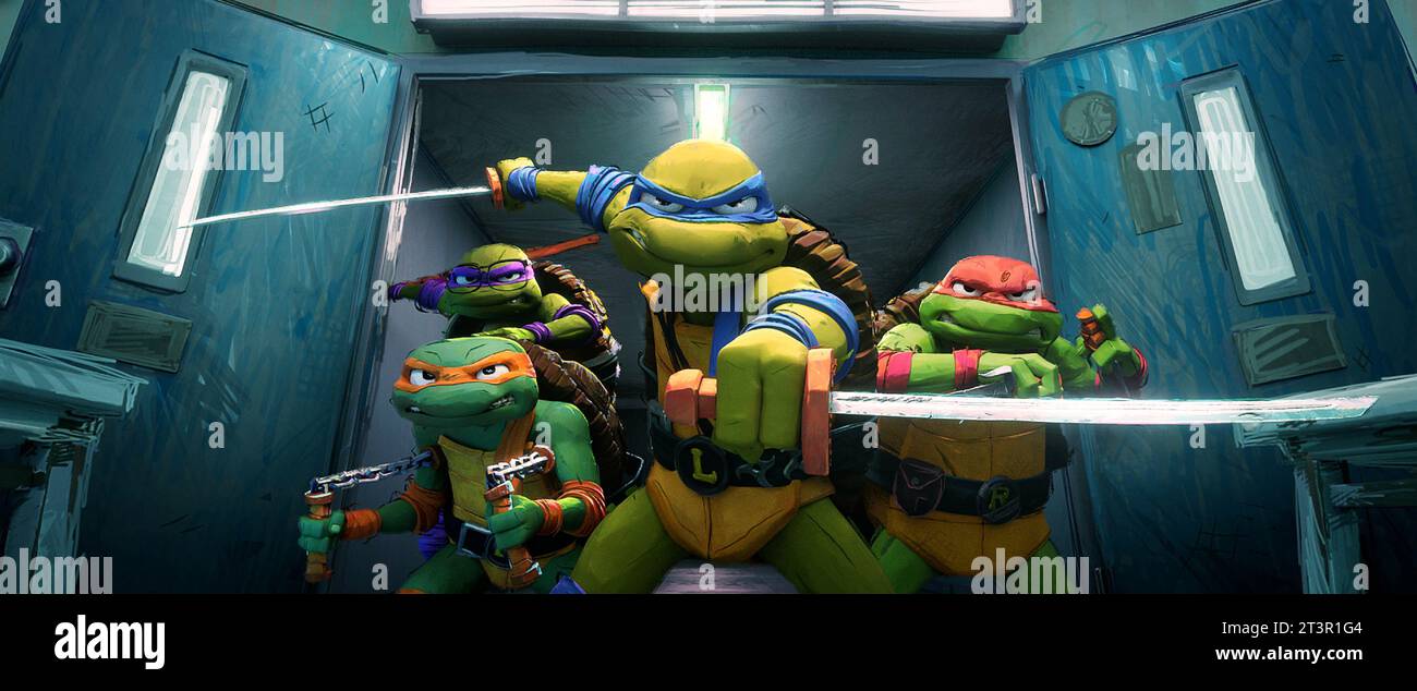 Teenage Mutant Ninja Turtles: Mutant Mayhem 2023 Donatello, Michelangelo, Leonardo, Raphael Stockfoto