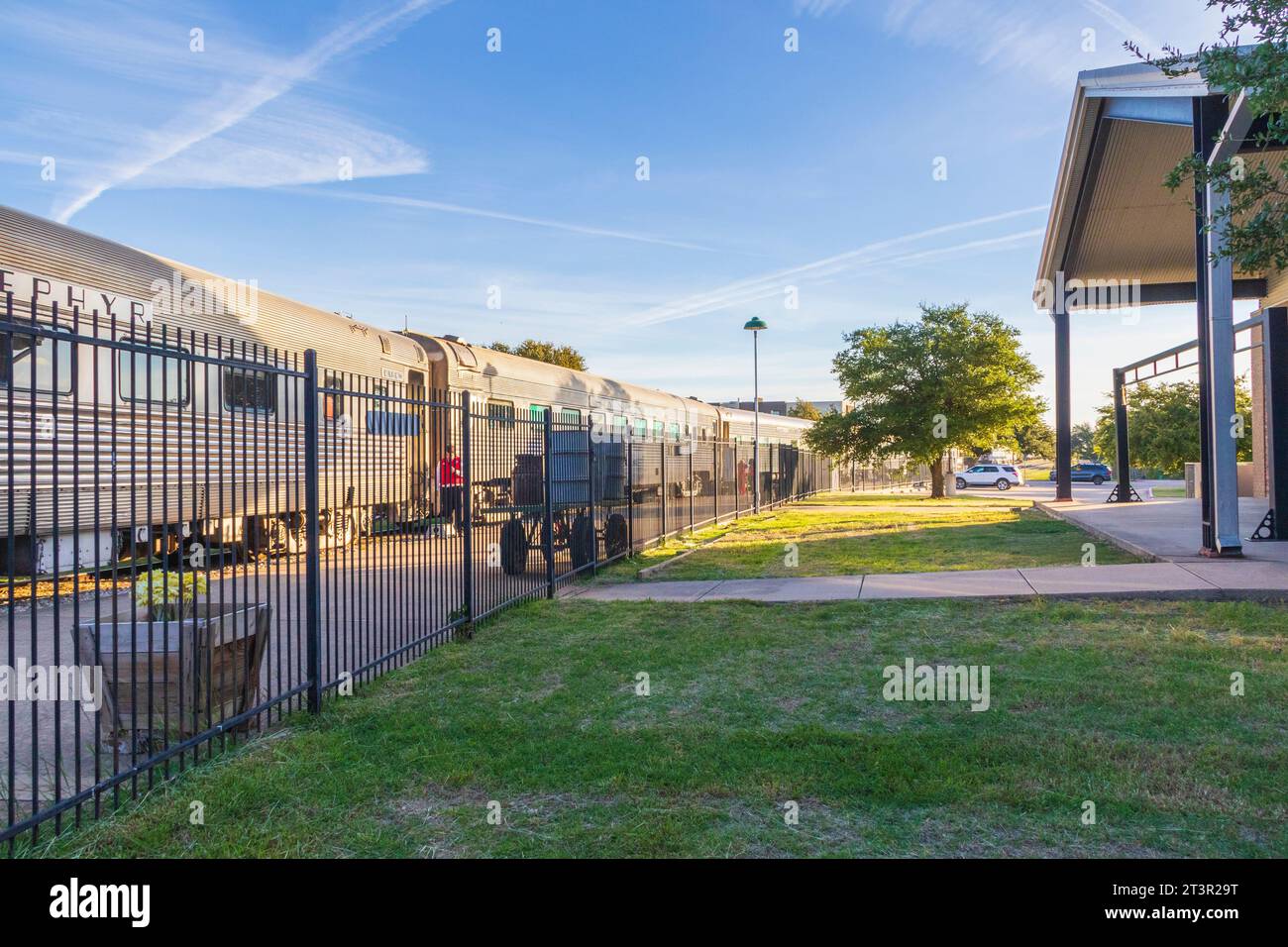 Zugdepot der Austin Steam Train Association in Cedar Park Texas. Heritage Train Depot und Zugfahrt. Stockfoto
