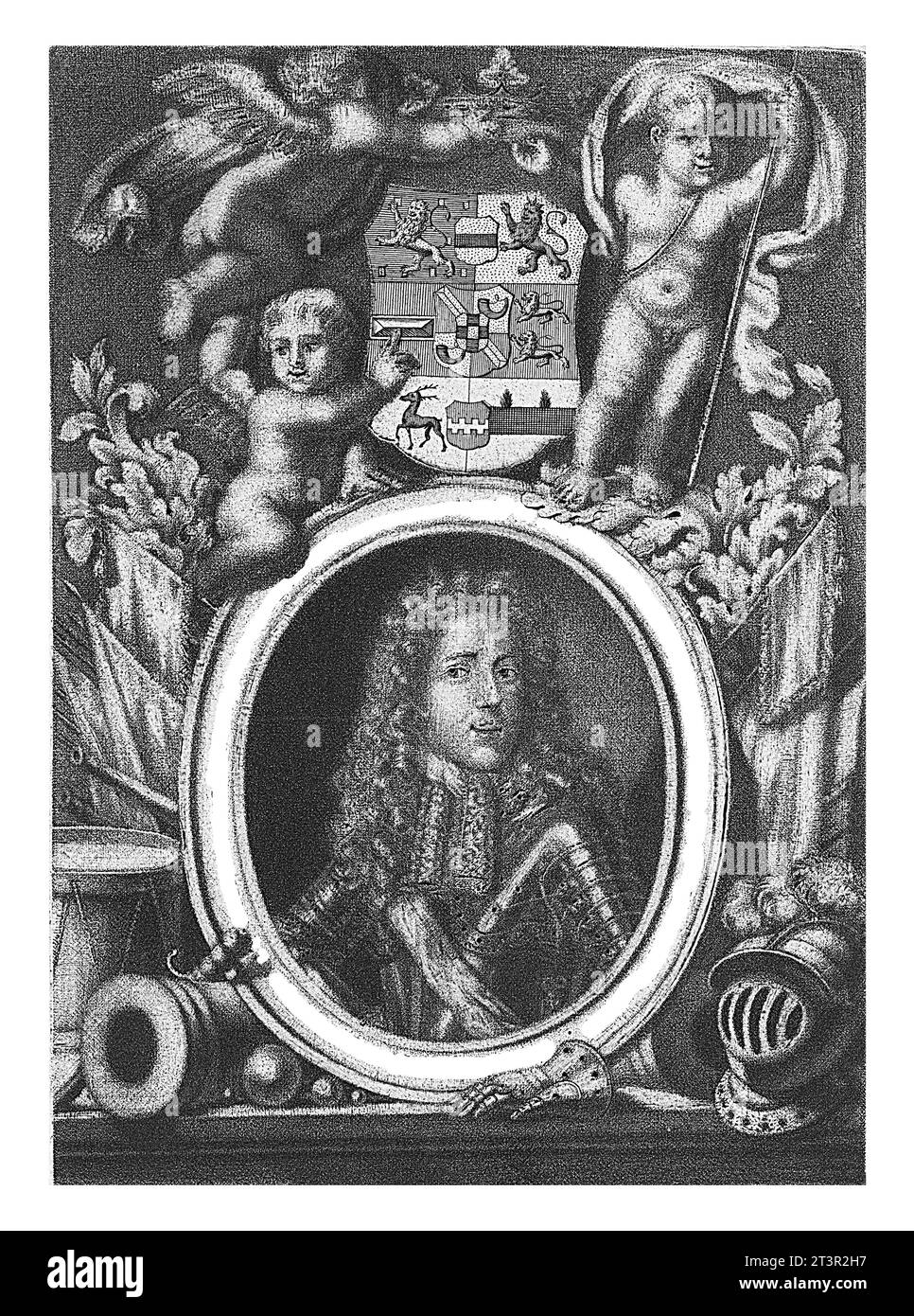 Porträt von Johan Willem Friso, Prinz von Orange-Nassau, Jacob Folkema, um 1712 - 1767 Porträt von Johan Willem Friso in einem Oval mit Randinschrift Stockfoto