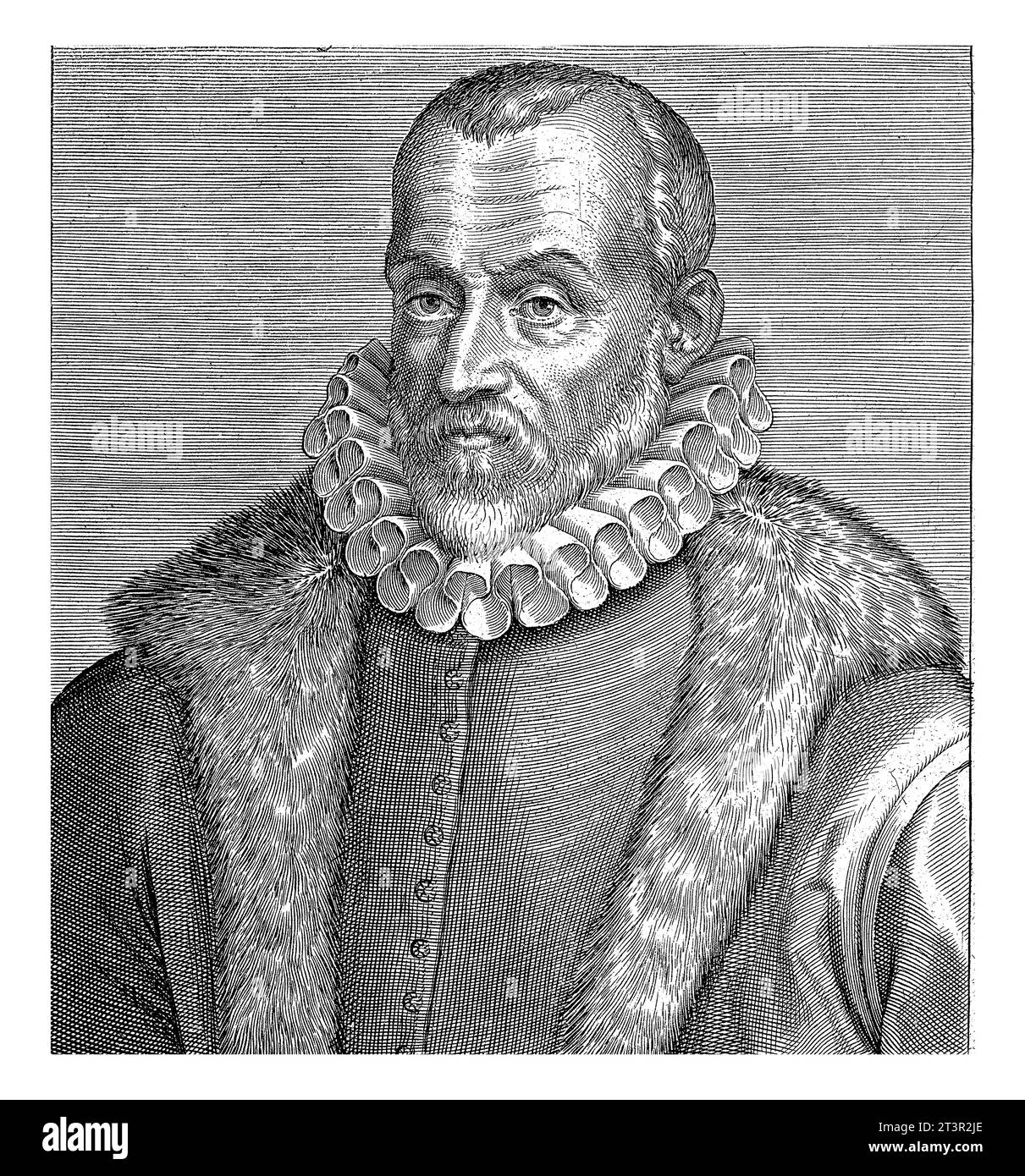 Porträt von Ogier Ghislain de Busbecq, Diplomat und Gelehrter. Büste nach links. Der Druck ist mit einem lateinischen Oberteil und einer Beschriftung versehen. Stockfoto