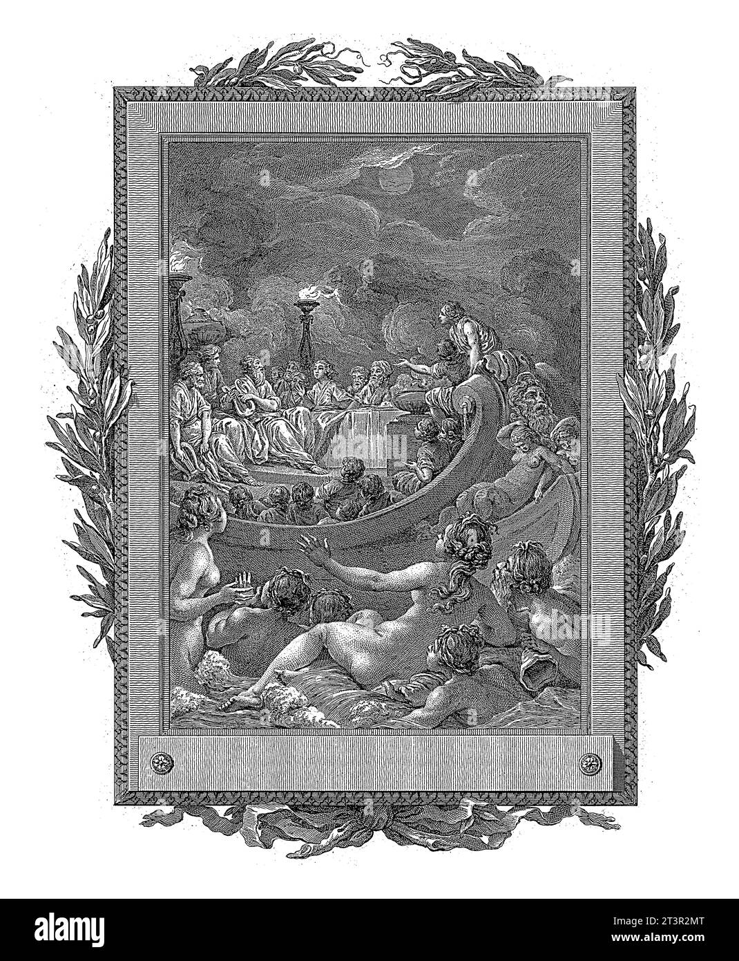 Mentor und Achitoas singen für ein Publikum, Jean-Baptiste Tilliard, nach Charles Monnet, 1785 im Hintergrund Achitoas und Mentor singen eine Liederstimme Stockfoto