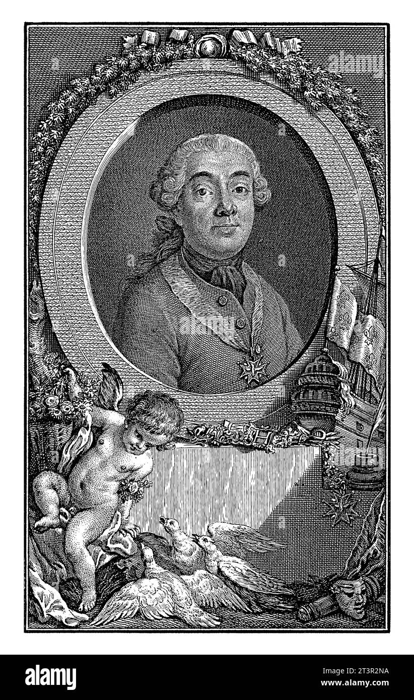 Porträt von Germain-Francois Poullain de Saint-Foix, Christian Friedrich Fritzsch, nach Claude Pougin de Saint-Aubin, 1778 Porträtbüste in Oval zu t Stockfoto