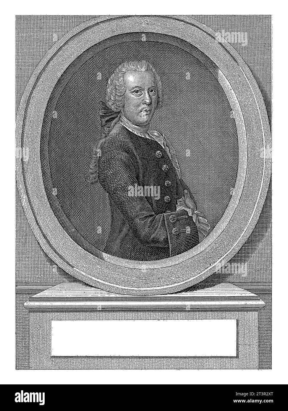 Porträt des Miniaturmalers August Johan Rasel van Rosenhof, Cornelis Brouwer, nach Dominicus van der Smissen, 1782 Stockfoto