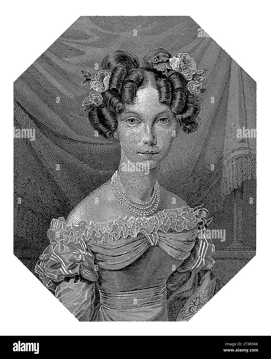 Porträt von Louise von Preußen, Wilhelm Devrient, nach Franz Kruger, 1825–1899 Porträt von Louise im achteckigen Rahmen. Stockfoto