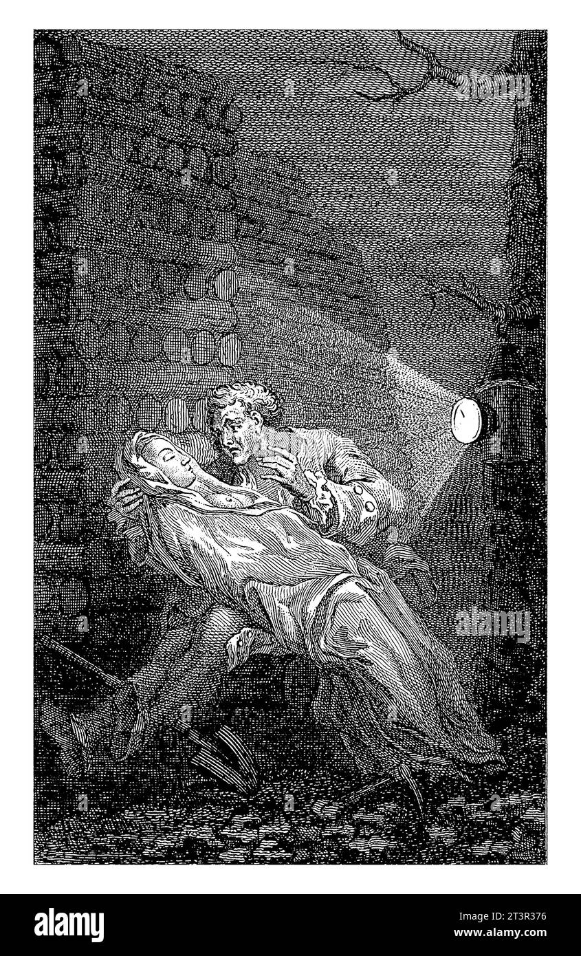 Nachtansicht mit einem Mann mit einer toten Frau auf dem Schoß, Reinier Vinkeles (I), 1769 Stockfoto