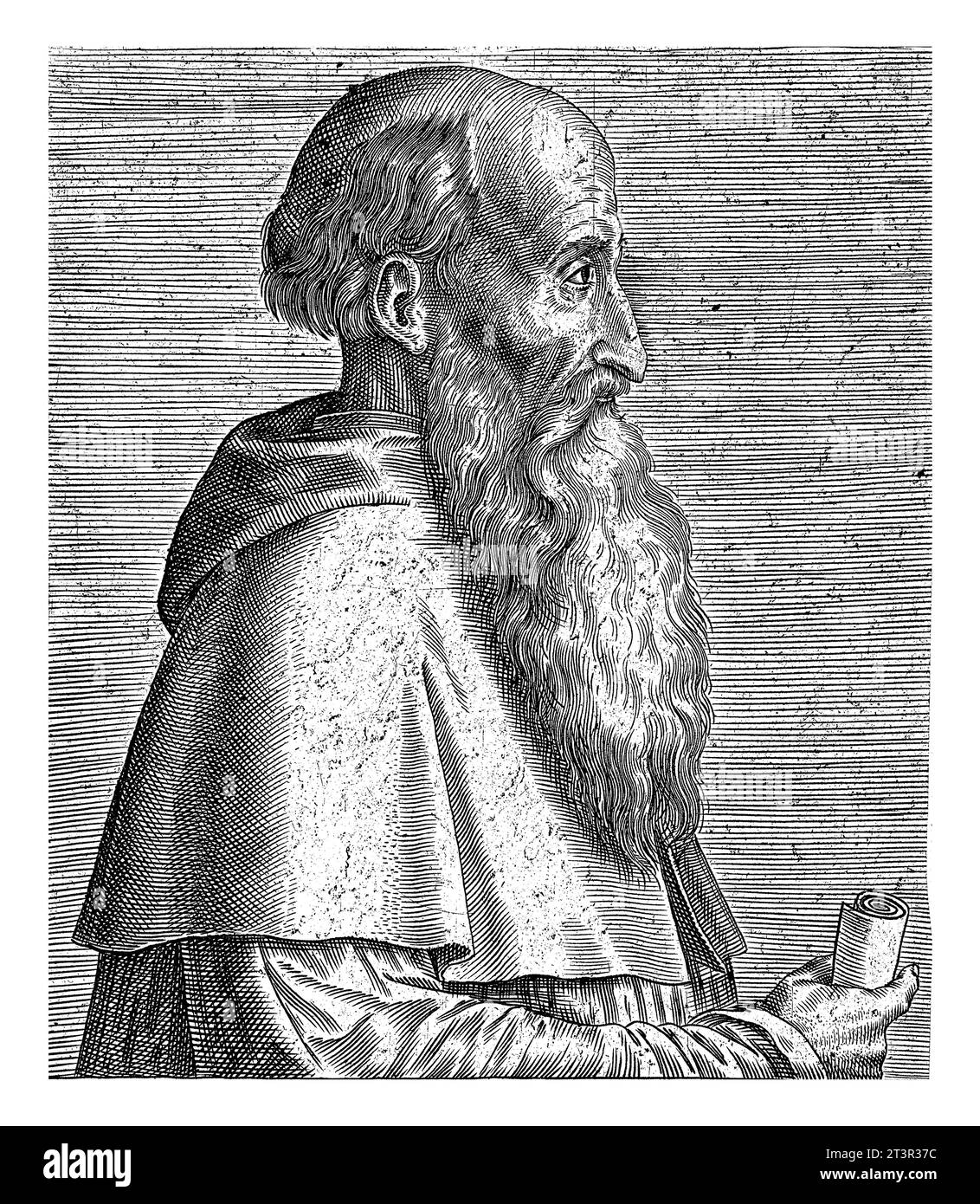 Porträt von Pietro Bembo, Philips Galle, nach Giulio Bonasone, nach Enea Vico, nach Tizian, 1572 - 1612 Porträt des italienischen Dichters Pietro Bembo Stockfoto