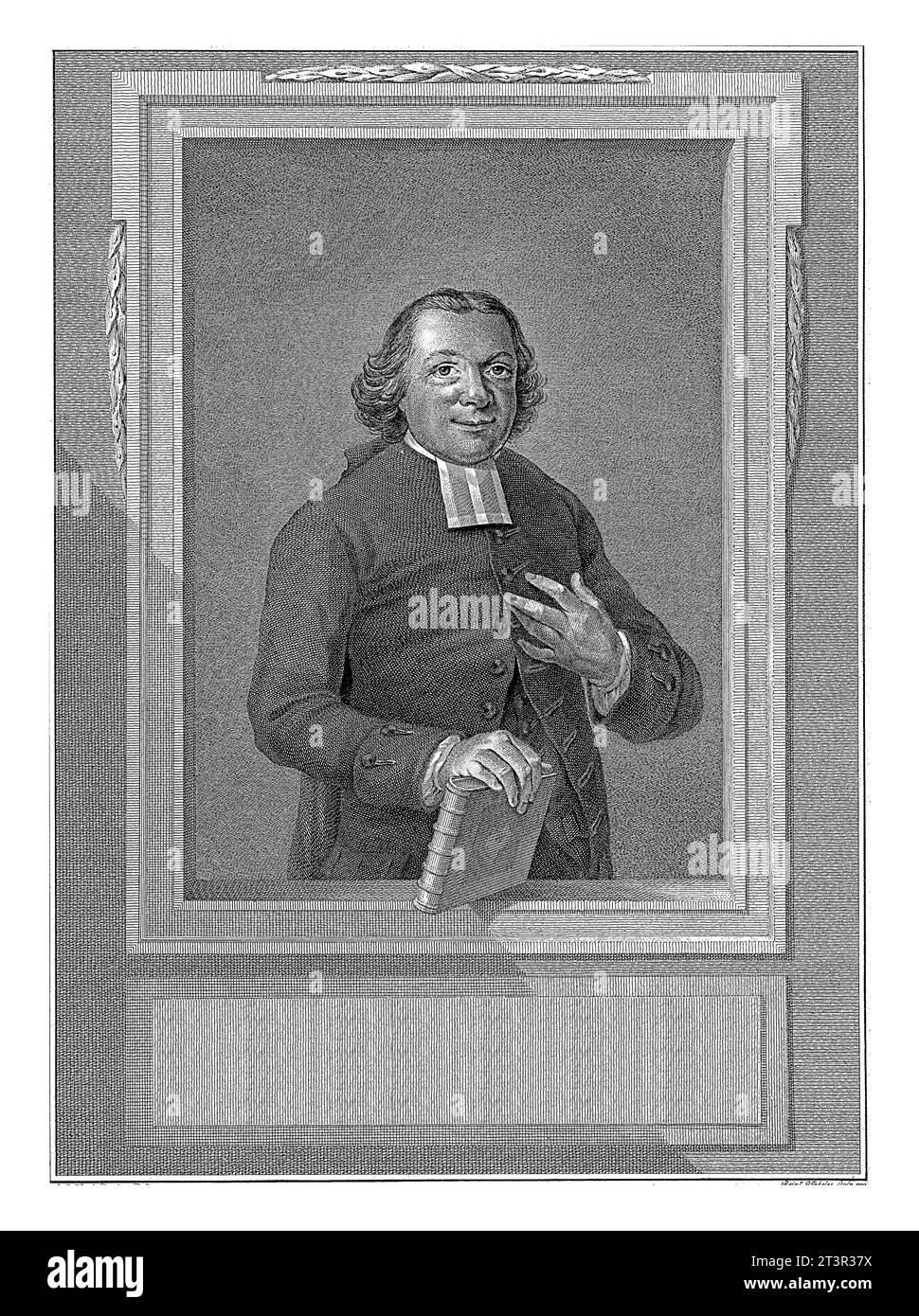 Porträt von Lucas Reeder, Reinier Vinkeles (I), nach August Christian Hauck, 1779 Porträt des Predigers Lucas Reeder in einem architektonischen Rahmen, Hi Stockfoto