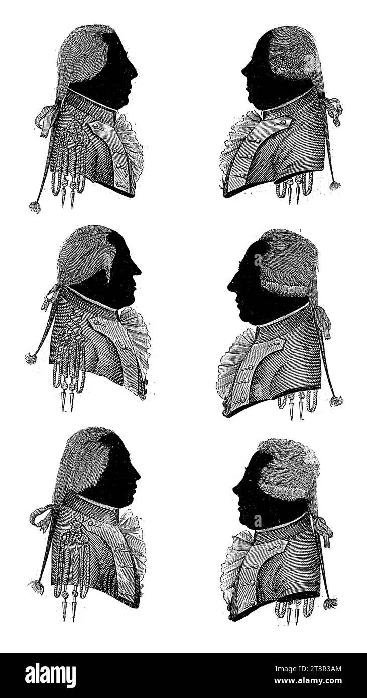 Silhouettenporträts von W. Spiering, P. van Nievelt, J. H. Elsevier, J. Schiphorst, W. van Hompesch und L. F. de Pasque, Antoni Zurcher, nach Hausdor Stockfoto