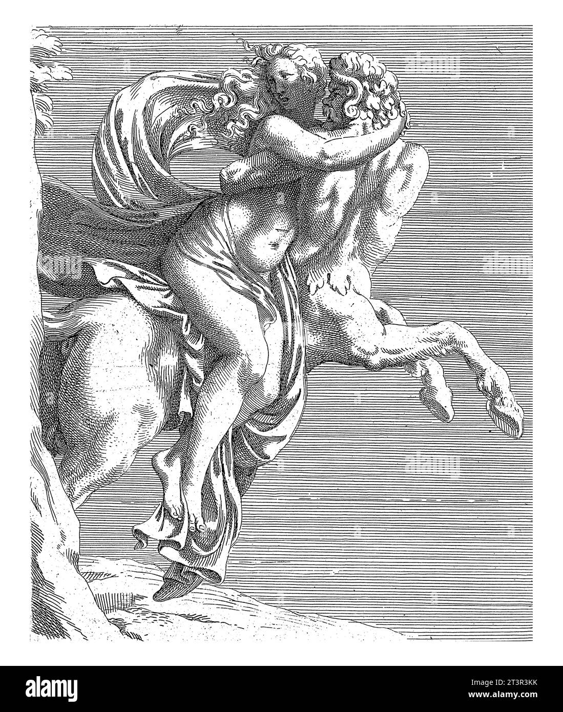 Deianira entführt von Nessus, Gerard Audran, nach Giulio Romano, 1650–1703, Vintage graviert. Stockfoto