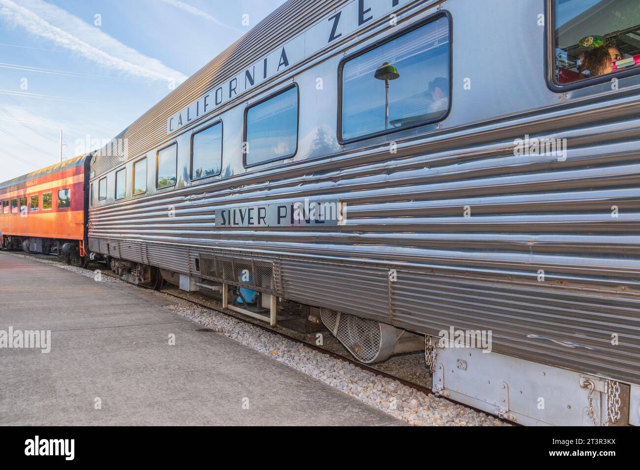 Zugdepot der Austin Steam Train Association in Cedar Park Texas. Heritage Train Depot und Zugfahrt. Stockfoto