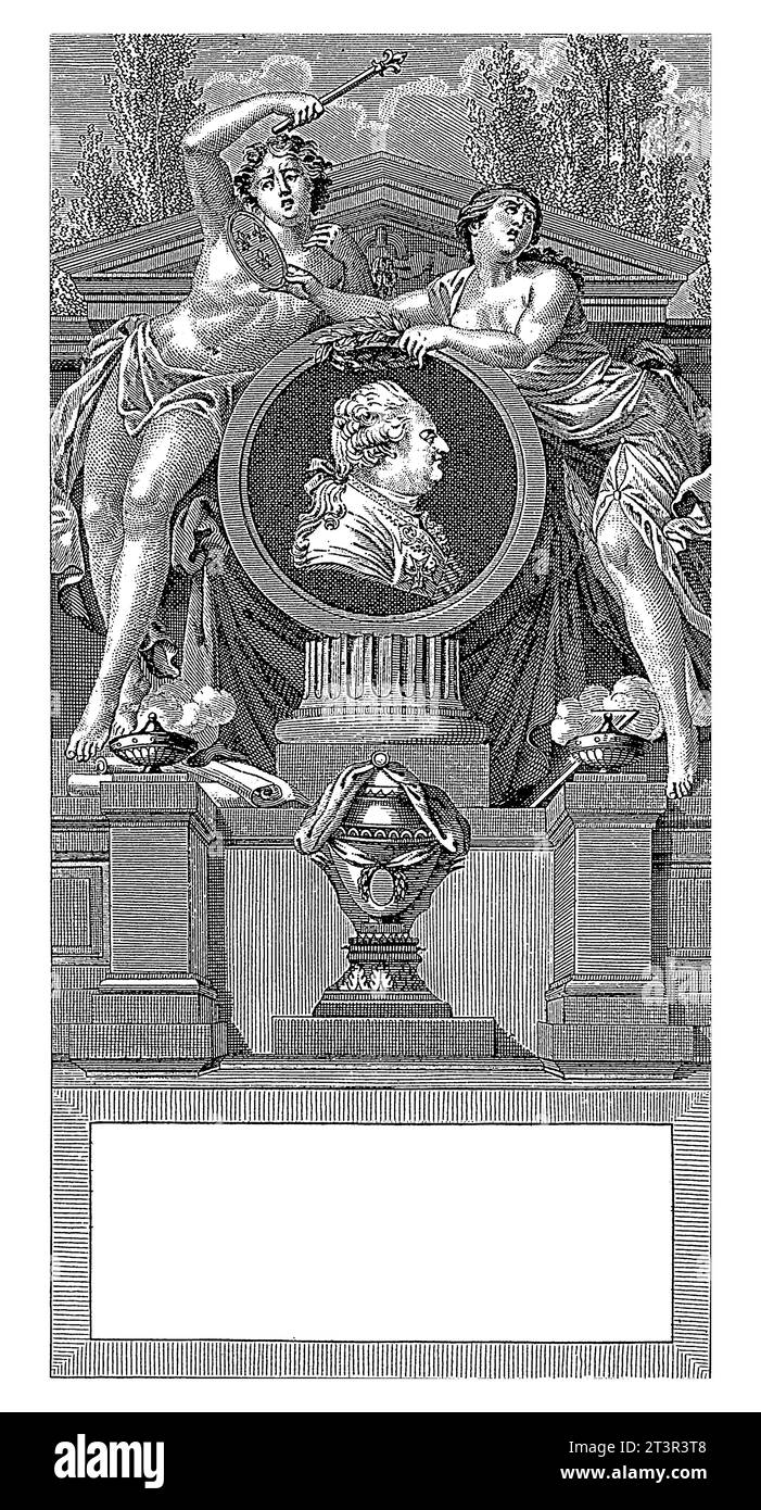 Gedenkporträt Ludwigs XVI. In Medaillon, Auguste Blanchard, 1814, Vintage-Gravur. Stockfoto